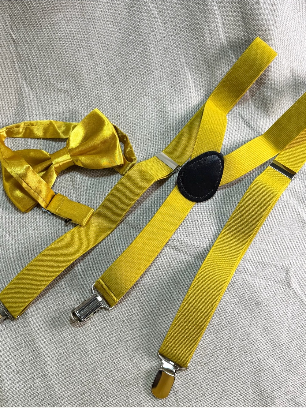 Vibrant Yellow Bow Tie and Clip-On Suspenders Set